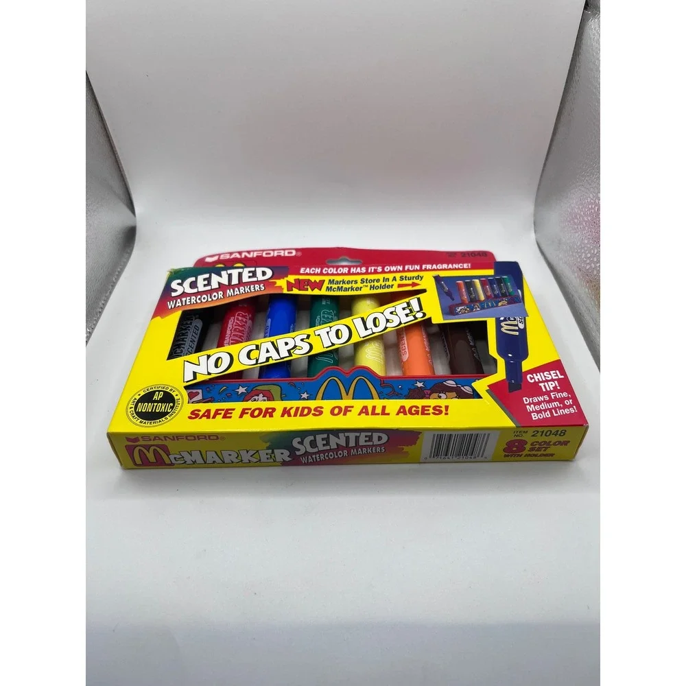 McDonald's McMarker Set Of 8 Scented Watercolor Markers W Holder 1994 NOS (2)